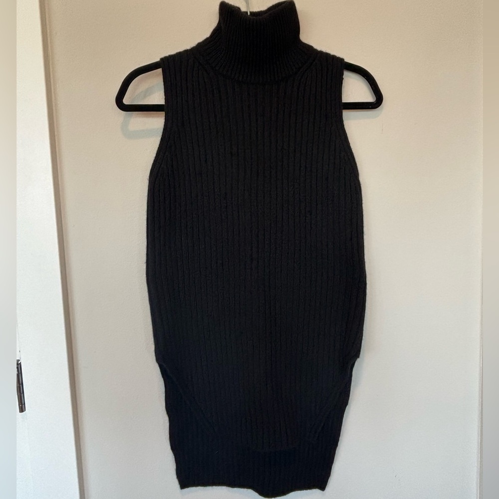 Everlane Black Ribbed Sleeveless Wool/Cashmere Turtleneck Sweater